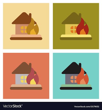 Assembly flat icons nature fire house vector image