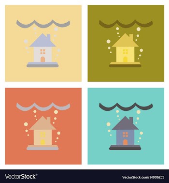 Assembly flat icons nature flood house vector image