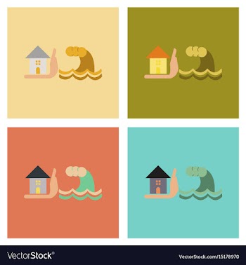 Assembly flat icons nature flood house vector image