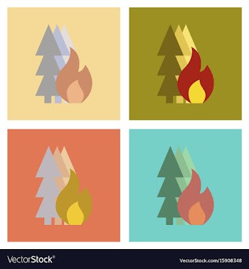Assembly flat icons nature forest fire vector image