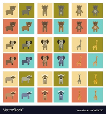Assembly flat icons nature giraffe bull bear vector image