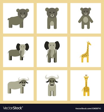 Assembly flat icons nature giraffe bull bear vector image