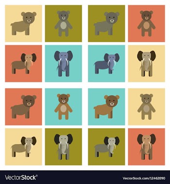 Assembly flat icons nature giraffe bull bear vector image