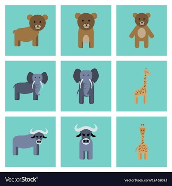 Assembly flat icons nature giraffe bull bear vector image