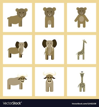 Assembly flat icons nature giraffe bull bear vector image