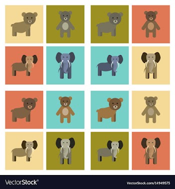 Assembly flat icons nature giraffe bull bear vector image