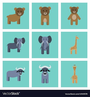 Assembly flat icons nature giraffe bull bear vector image