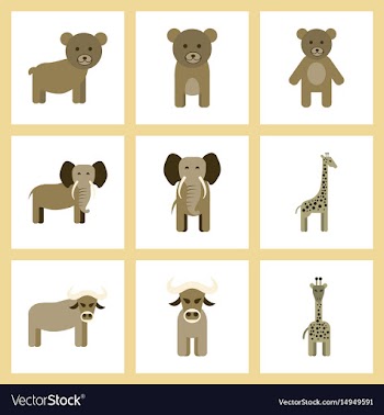 Assembly flat icons nature giraffe bull bear vector image