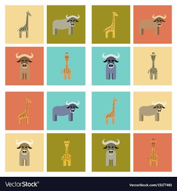 Assembly flat icons nature giraffe bull bear vector image