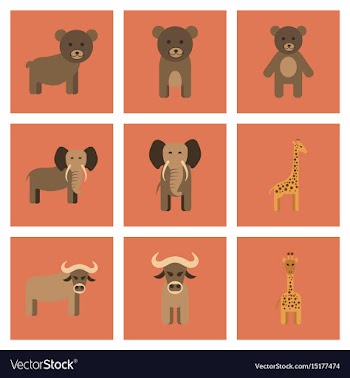 Assembly flat icons nature giraffe bull bear vector image