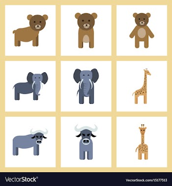 Assembly flat icons nature giraffe bull bear vector image