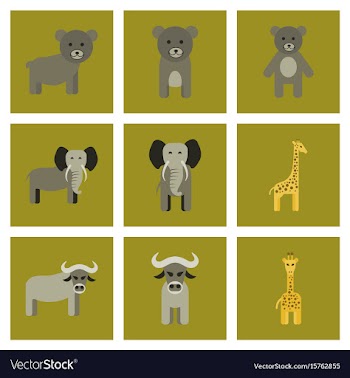 Assembly flat icons nature giraffe bull bear vector image