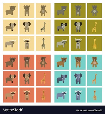 Assembly flat icons nature giraffe bull bear vector image
