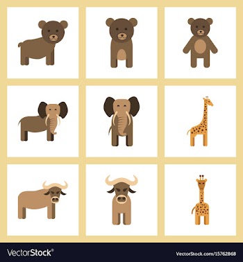 Assembly flat icons nature giraffe bull bear vector image
