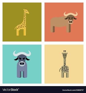 Assembly flat icons nature giraffe bull vector image