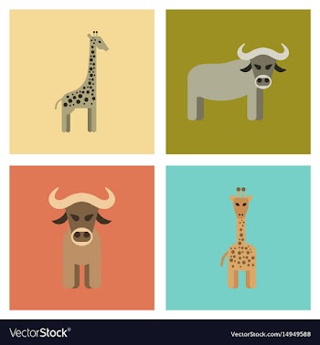 Assembly flat icons nature giraffe bull vector image