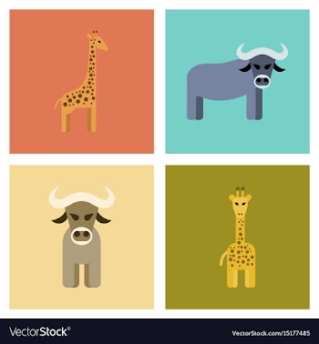 Assembly flat icons nature giraffe bull vector image