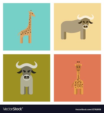 Assembly flat icons nature giraffe bull vector image