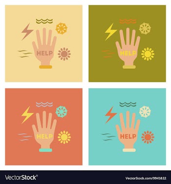 Assembly flat icons nature hand disasters vector image