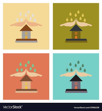 Assembly flat icons nature hand house rain vector image