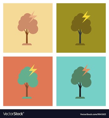 Assembly flat icons nature lightning tree vector image