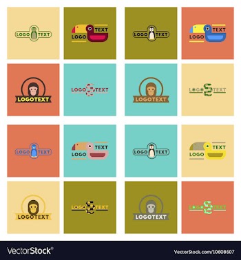 Assembly flat icons nature logo bear lion giraffe vector image