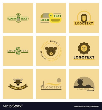 Assembly flat icons nature logo bear lion giraffe vector image