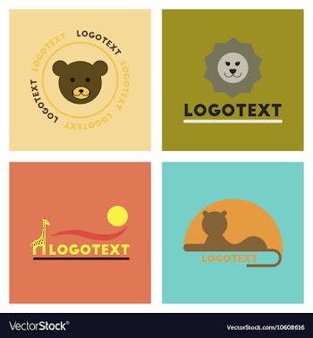 Assembly flat icons nature logo bear lion giraffe vector image