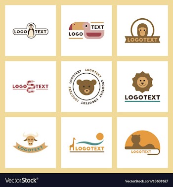 Assembly flat icons nature logo bear lion giraffe vector image