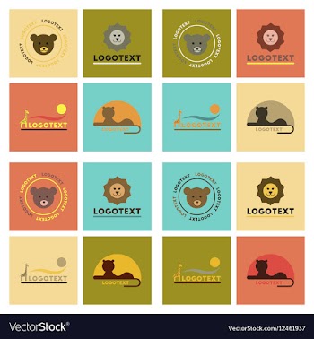 Assembly flat icons nature logo bear lion giraffe vector image