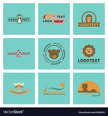 Assembly flat icons nature logo bear lion giraffe vector image