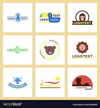 Assembly flat icons nature logo bear lion giraffe vector image