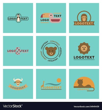 Assembly flat icons nature logo bear lion giraffe vector image