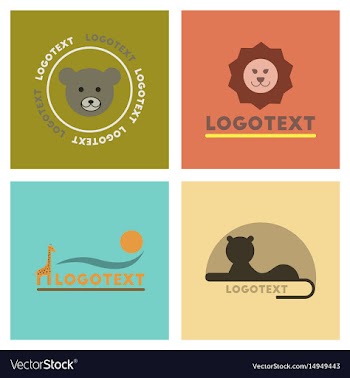 Assembly flat icons nature logo bear lion giraffe vector image