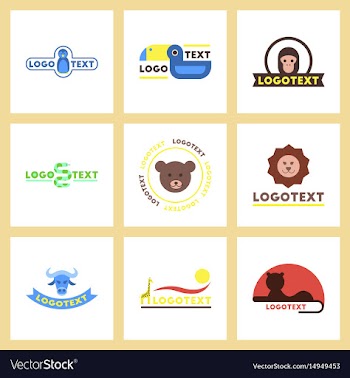 Assembly flat icons nature logo bear lion giraffe vector image