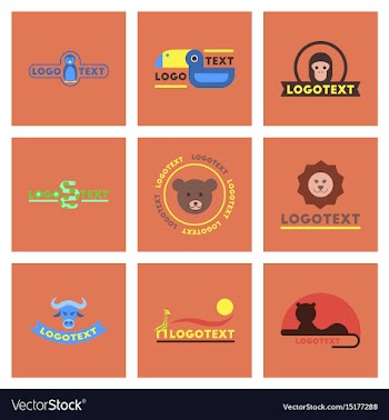 Assembly flat icons nature logo bear lion giraffe vector image