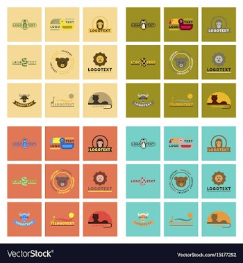 Assembly flat icons nature logo bear lion giraffe vector image