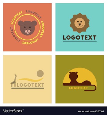 Assembly flat icons nature logo bear lion giraffe vector image