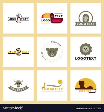 Assembly flat icons nature logo bear lion giraffe vector image