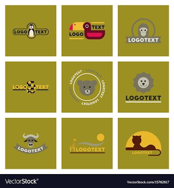 Assembly flat icons nature logo bear lion giraffe vector image