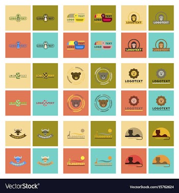 Assembly flat icons nature logo bear lion giraffe vector image