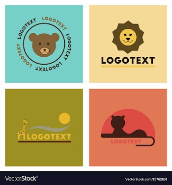 Assembly flat icons nature logo bear lion giraffe vector image