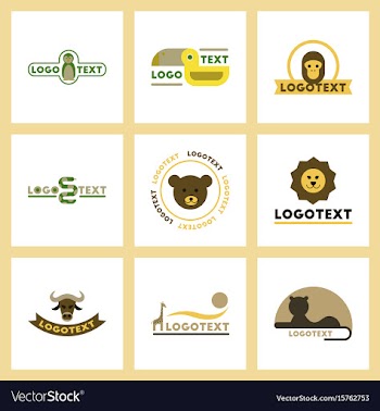 Assembly flat icons nature logo bear lion giraffe vector image