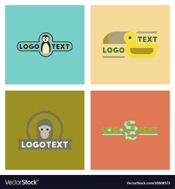 Assembly flat icons nature logo penguin snake vector image