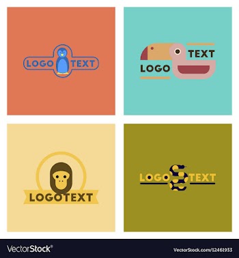 Assembly flat icons nature logo penguin snake vector image