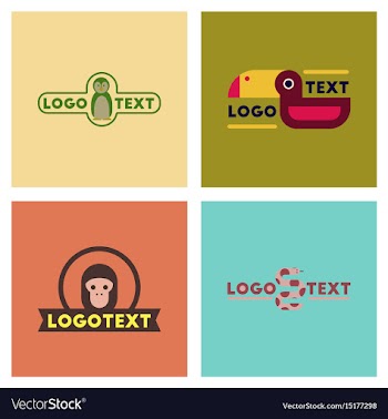 Assembly flat icons nature logo penguin snake vector image