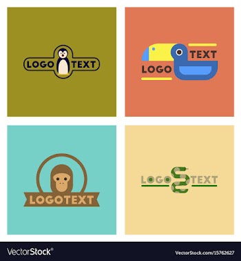 Assembly flat icons nature logo penguin snake vector image