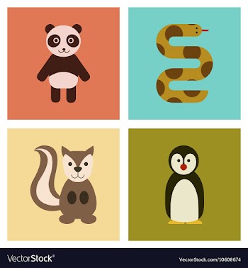 Assembly flat icons nature Panda bear snake vector image