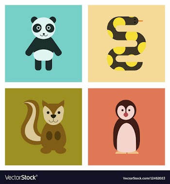 Assembly flat icons nature Panda bear snake vector image