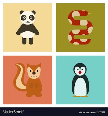 Assembly flat icons nature panda bear snake vector image